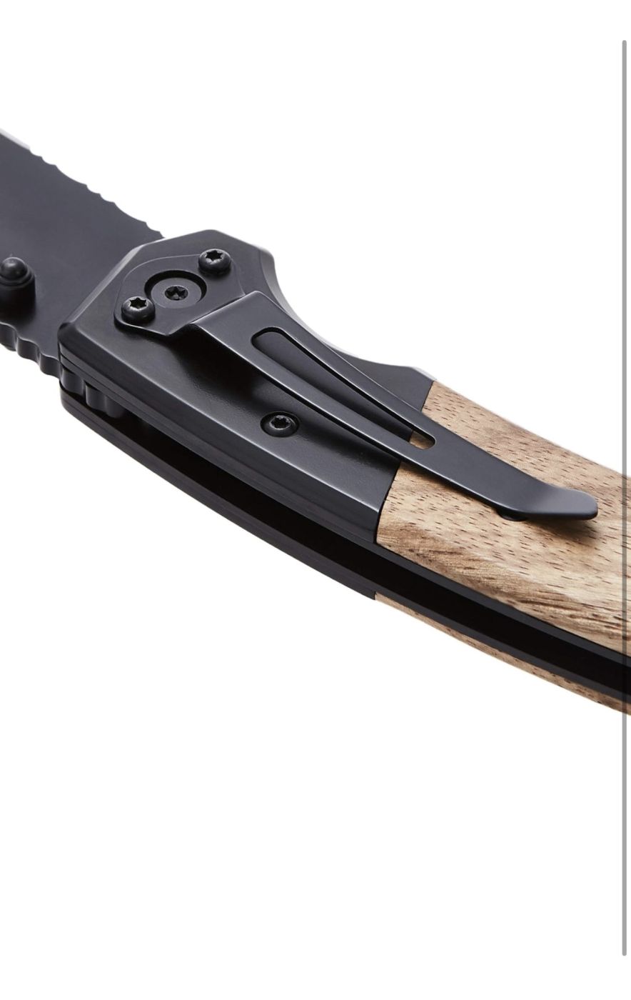 Dao gấp sinh tồn Amazon Basics Tactical Folding ( Mỹ ) với cán gỗ , có thể gấp gọn