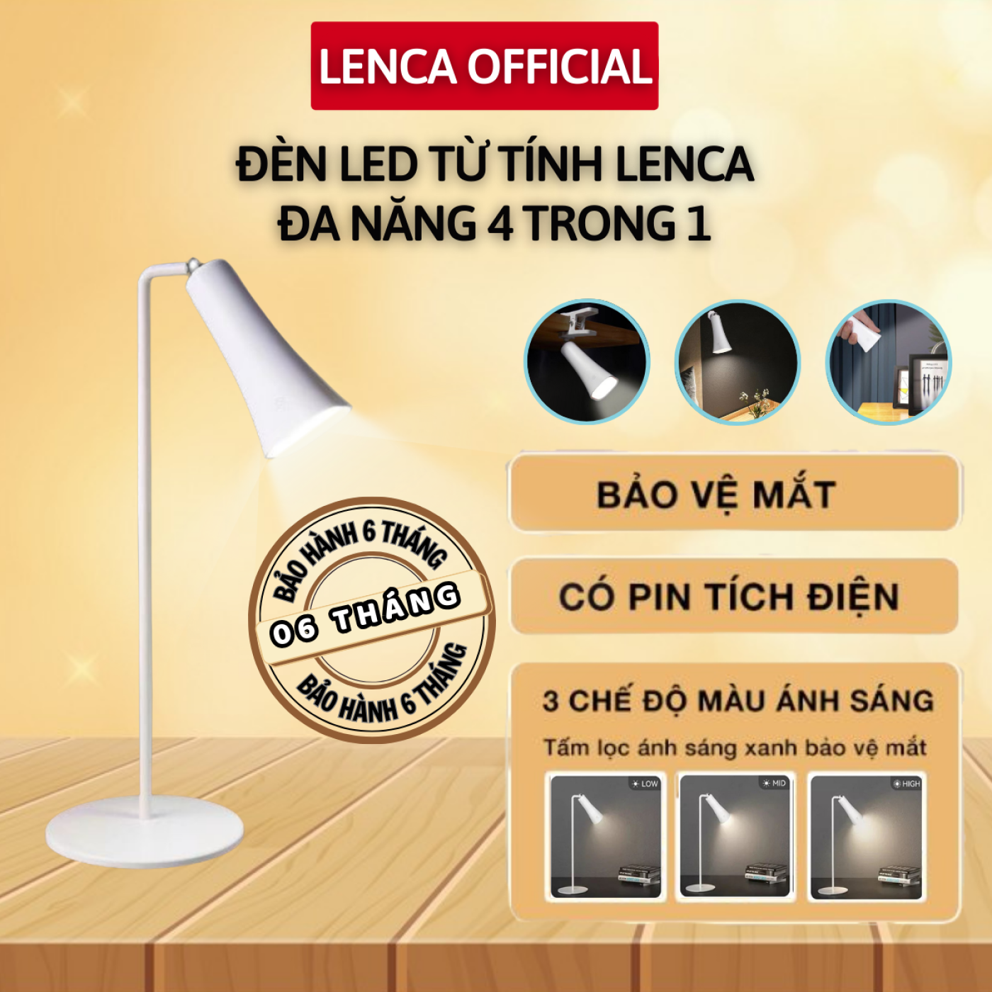 Đèn led từ tính Lenca kết nối nam châm xoay 360 độ có thể tháo rời làm đèn pin đèn học đèn bàn