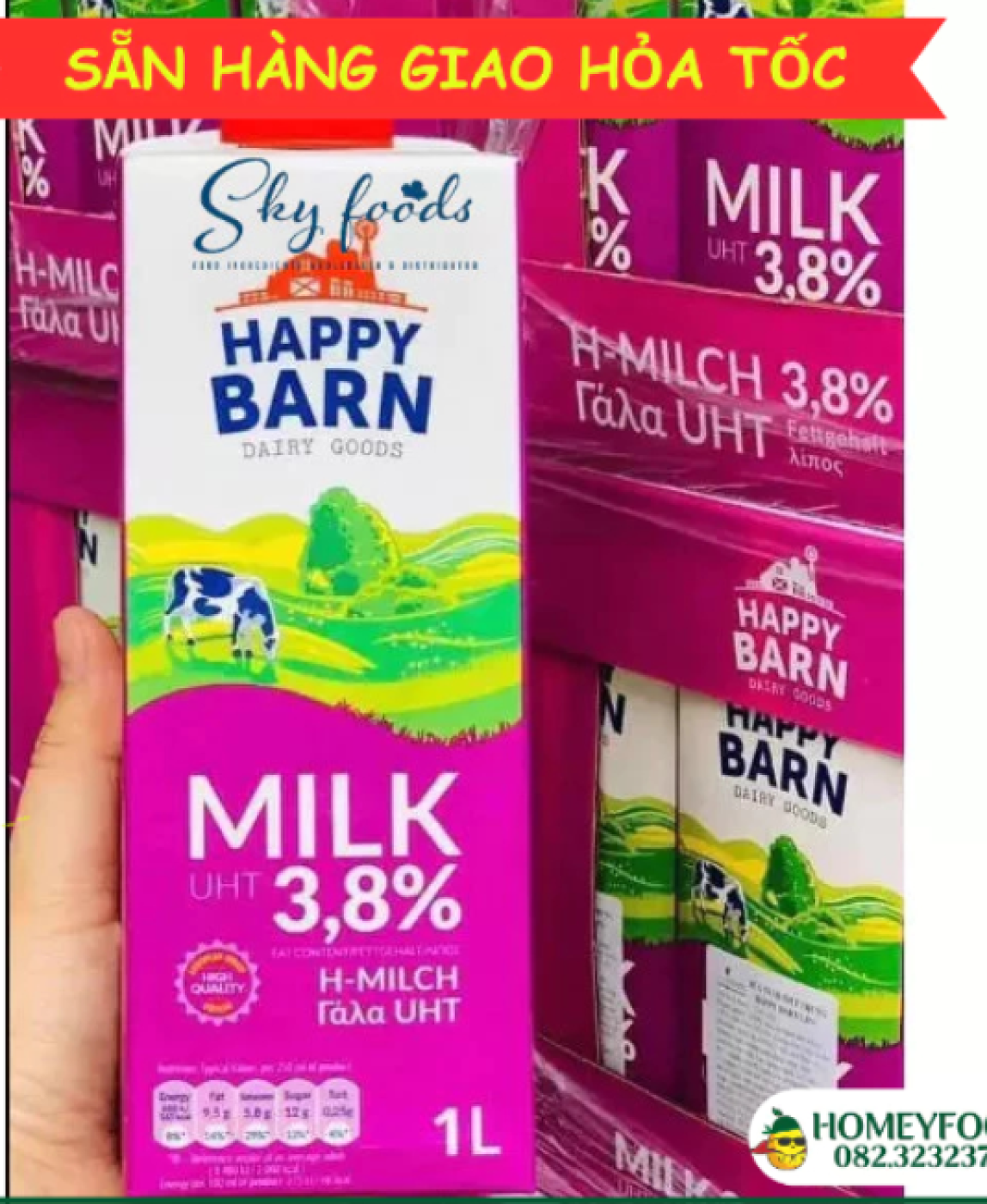 SỮA TƯƠI KHÔNG ĐƯỜNG BALAN HAPPY BARN 3,8% ĐỘ BÉO 1 LÍT (trà sữa tocotoco)