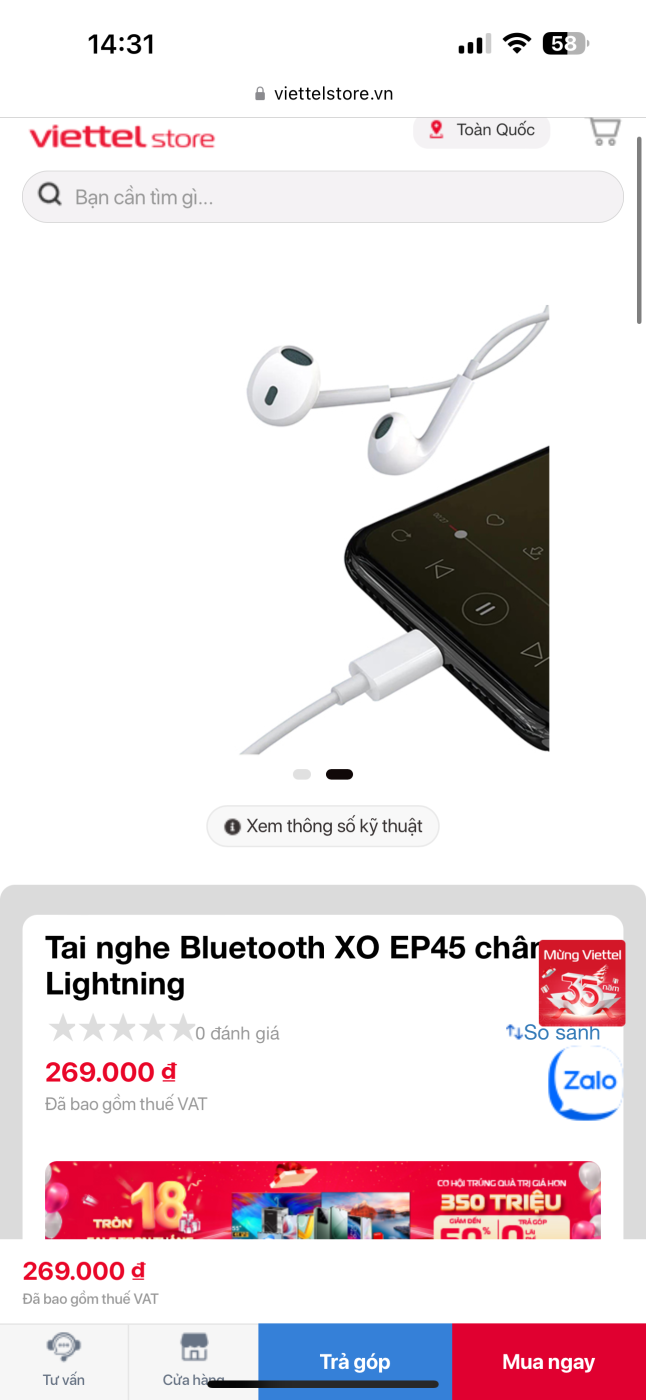 Tai nghe Bluetooth XO EP45 chân Lightning dành cho iPhone