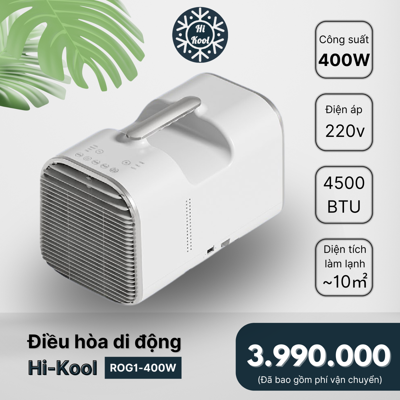 Điều Hòa Di Động Hi-Kool 400w - Làm lạnh 16 độ - Máy nén Gas R134a - Công suất 400w