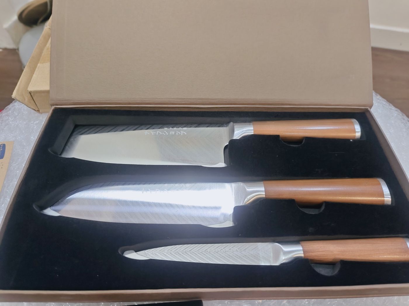 Bộ 3 dao nhà bếp Damascus laser thép không gỉ siêu bén