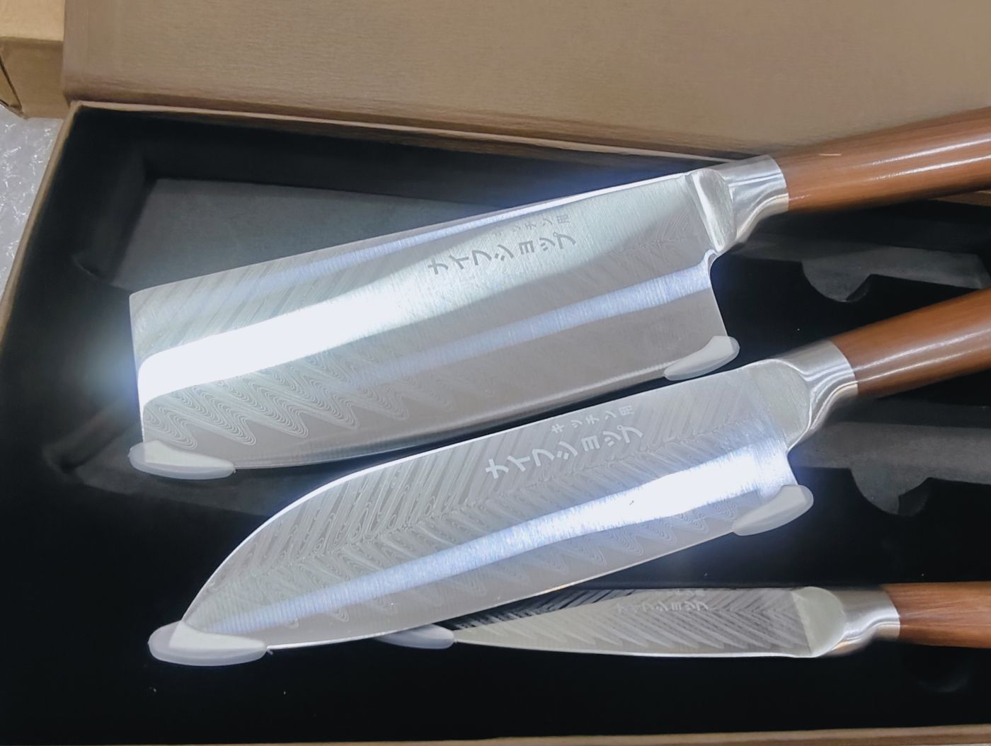 Bộ 3 dao nhà bếp Damascus laser thép không gỉ siêu bén