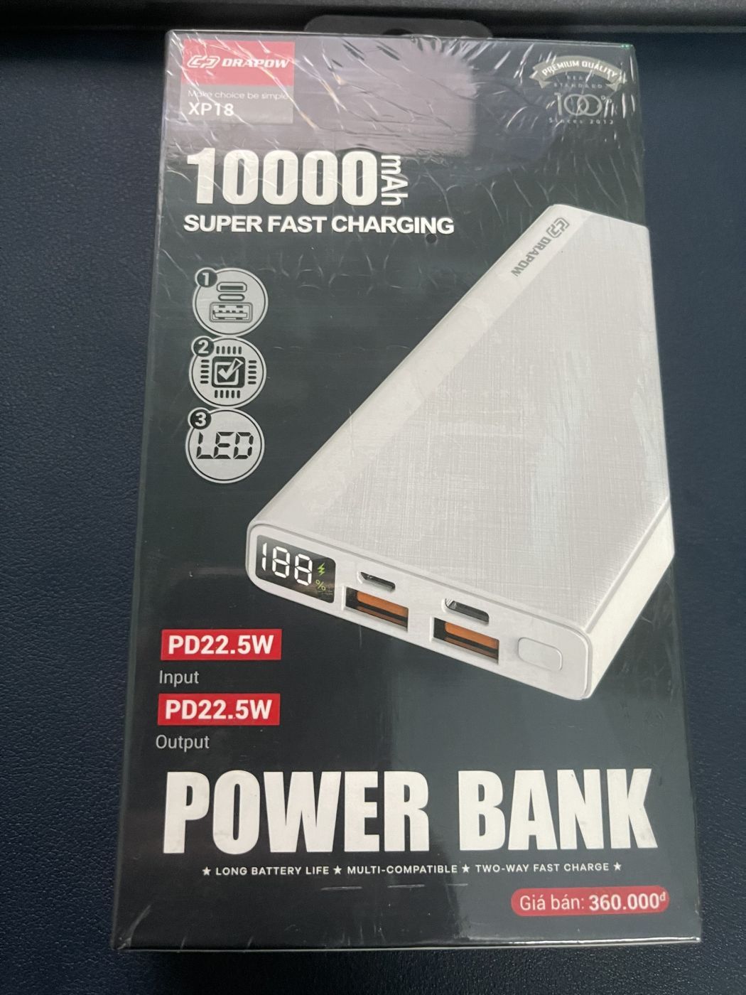 Pin dự phòng 10.000mAh sạc nhanh 22.5W Drapow XP18