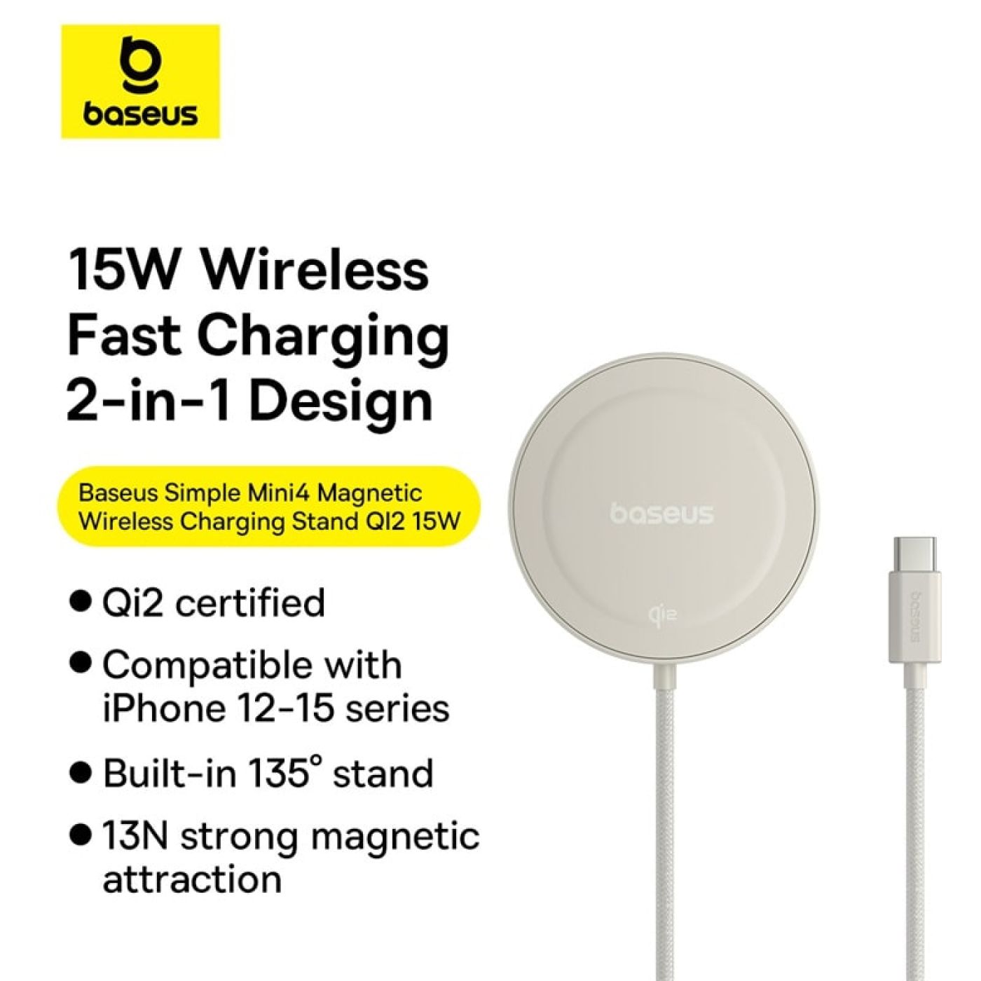 Đế Sạc Không Dây Baseus Simple Mini4 Magnetic Wireless Charging Stand Qi2 15W Universal