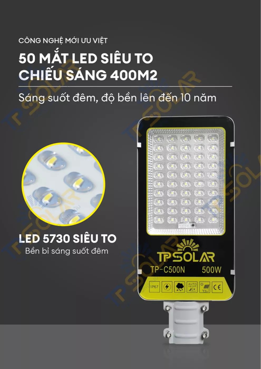 Đèn Bàn Chải Năng Lượng Mặt Trời 500W TP Solar TP-C500N