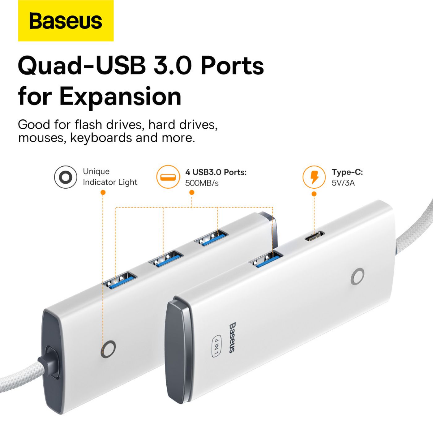 Hub Adpter BASEUS 4 Cổng (C TO USB 3.0*4 ) - 1M