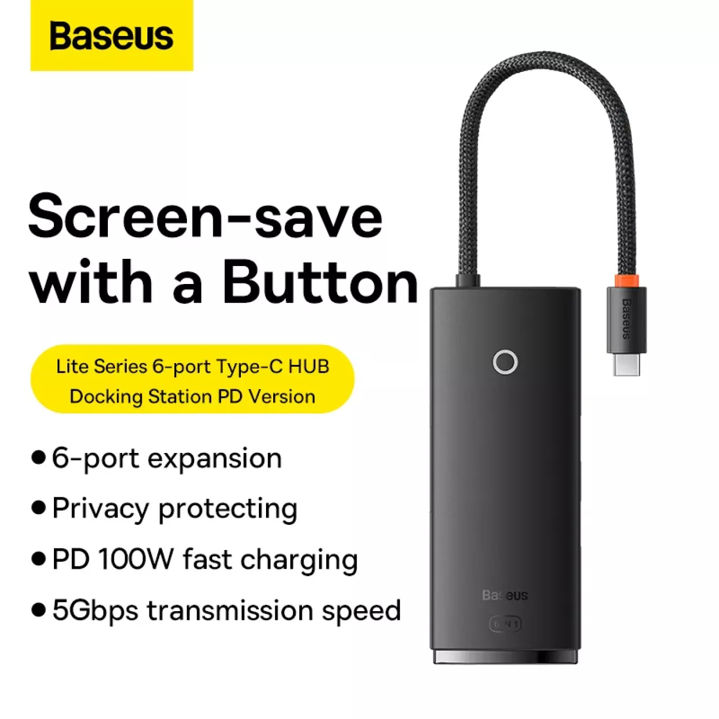 Hub Adapter BASEUS 6 Cổng (C To HDMI+USB3.0*2+PD+SD/TF ) - 1M