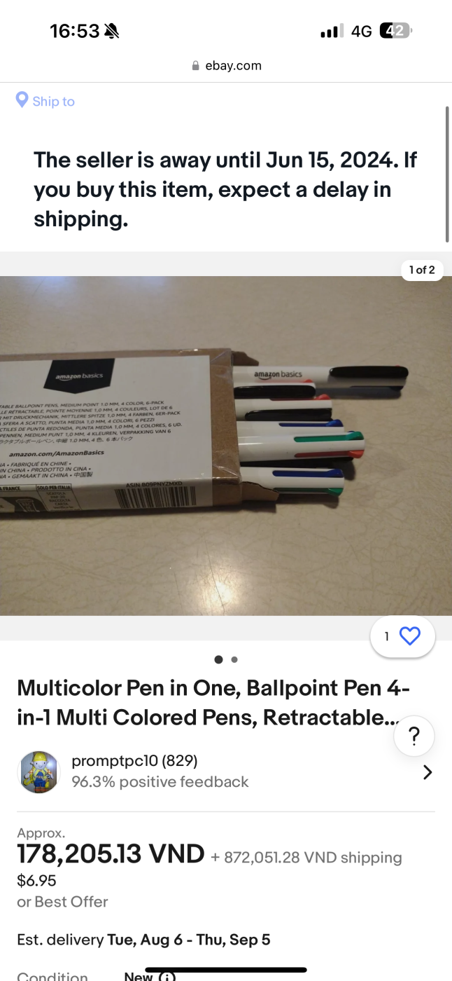 Hộp 6 chiếc Bút bi 4 màu trong 1 Amazon Basics ( Mỹ ) B09PNYZMXD