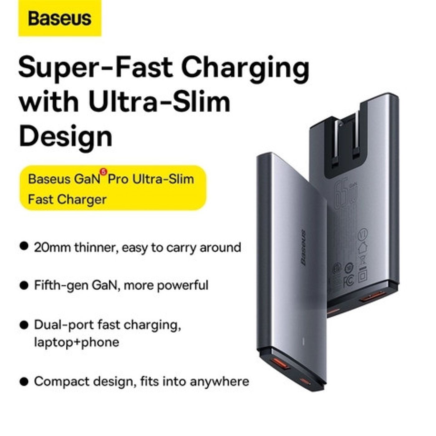 Bộ Sạc Nhanh BASEUS Gan5 Pro Ultra-Slim C+U 65W (Dây C To C 100W)