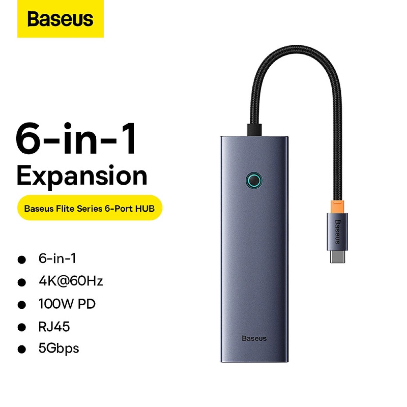 Hub BASEUS 6 Cổng ULTRAJOY SERIES (TYPE-C TO HDMI4K@60HZ*1+USB 3.0*3+PD*1+RJ45*1)