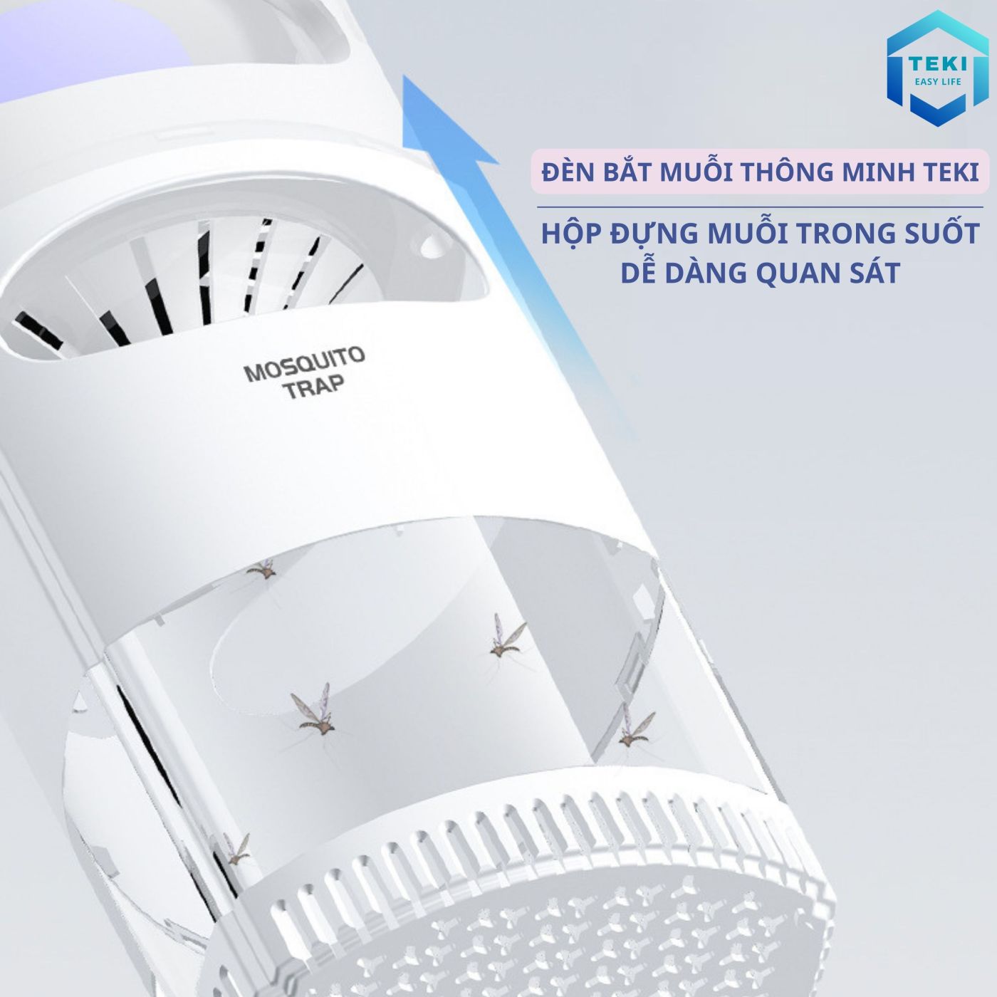 Đèn Bắt Muỗi Thông Minh TEKI - Máy bắt muỗi sử dụng quạt và ánh sáng UV, Kiêm Đèn Ngủ, Cổng Sạc USB