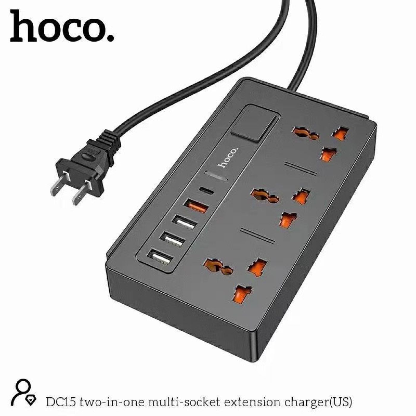 Ổ cắm điện đa năng Hoco DC15 sạc nhanh PD18W hỗ trợ 4 cổng USB- cổng AC 220V tiện dụng và an toàn