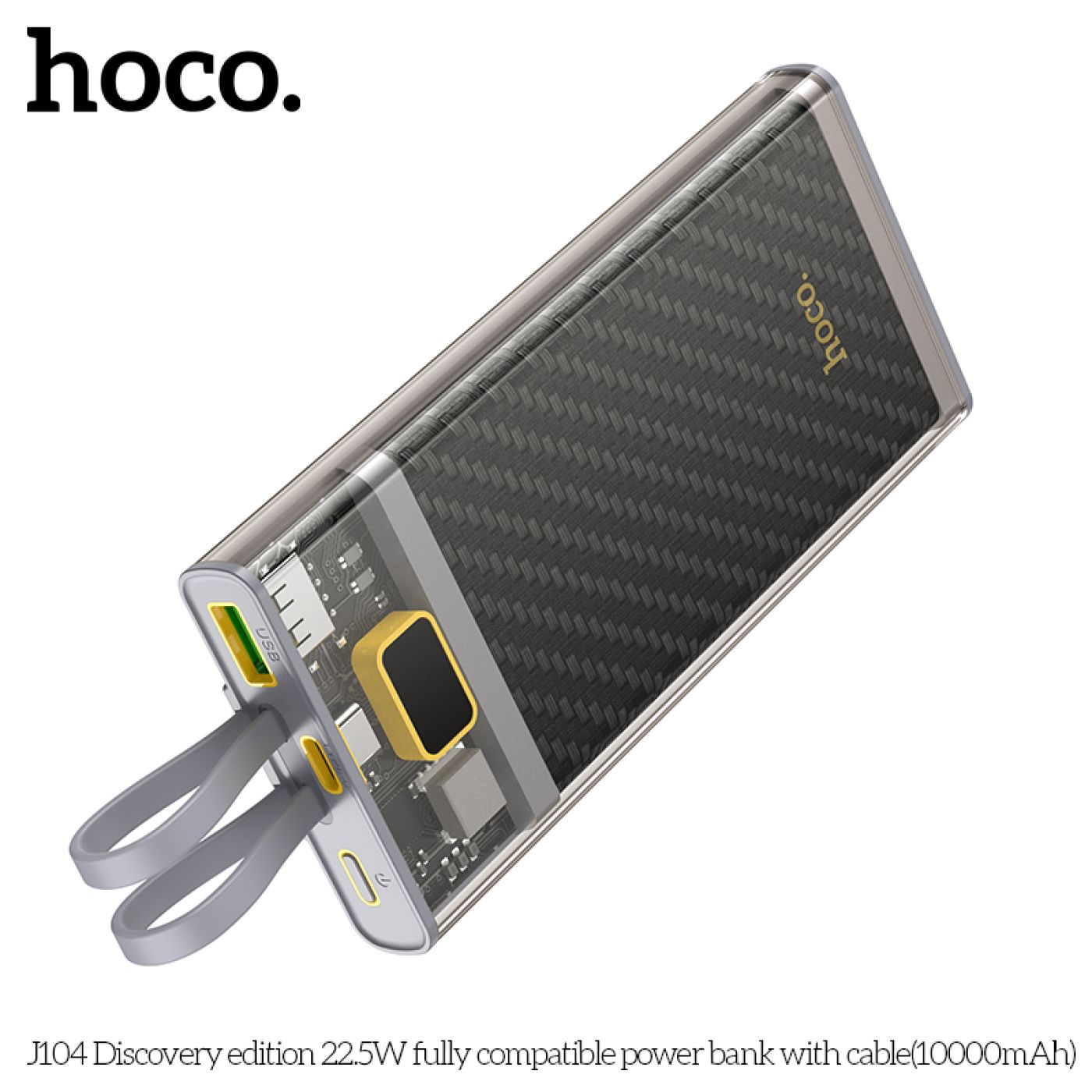 ￼Pin sạc dự phòng Hoco J104A, tích hợp dây sạc, dung lượng 20000mAh, hỗ trợ sạc nhanh 22.5W / PD QC3