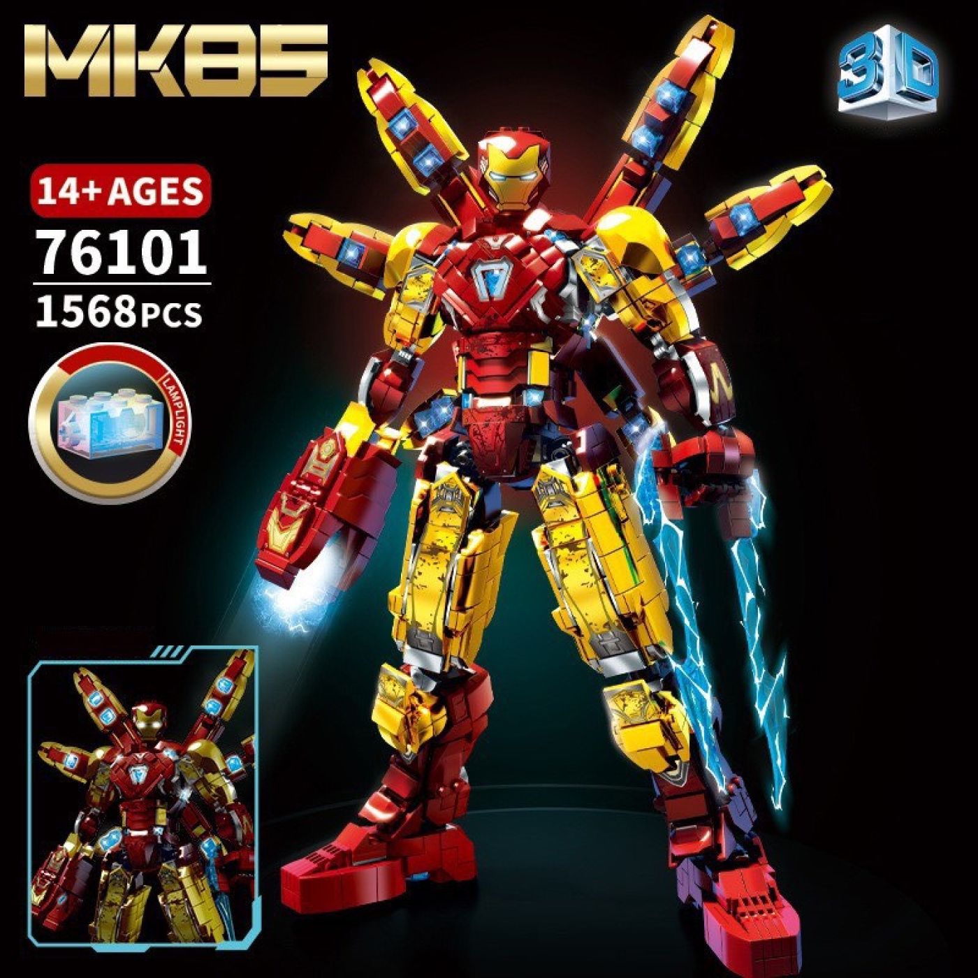 Đồ Chơi Lắp Ráp Kiểu Lego Mô Hình Iron Man MK85 Robot Trong Avenger 76101 Với 1586 PCS cao 38.5cm