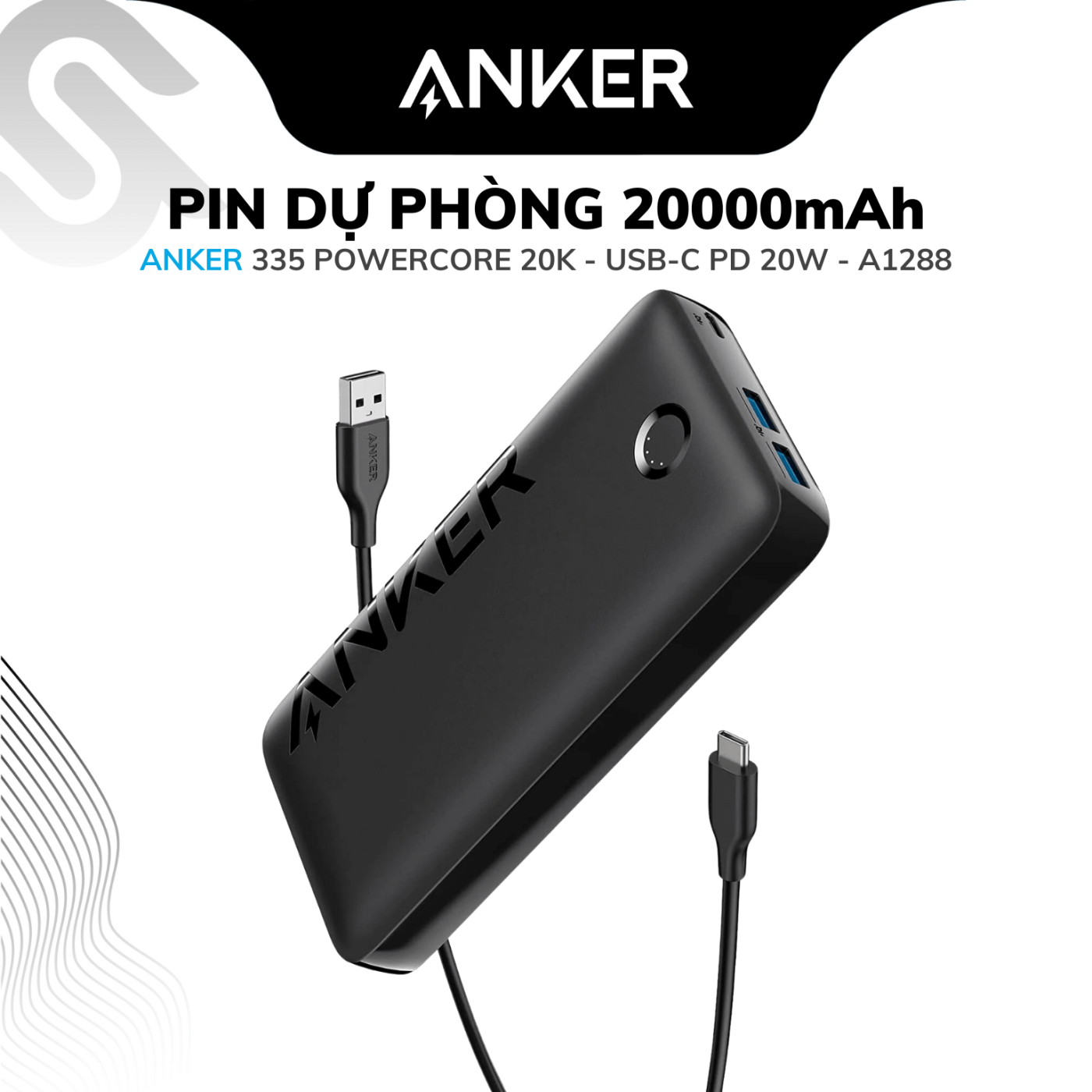 Pin sạc dự phòng ANKER 335 PowerCore 20K, USB-C PD 20W - A1288 - Mới 100% - Chính hãng AnkerVN