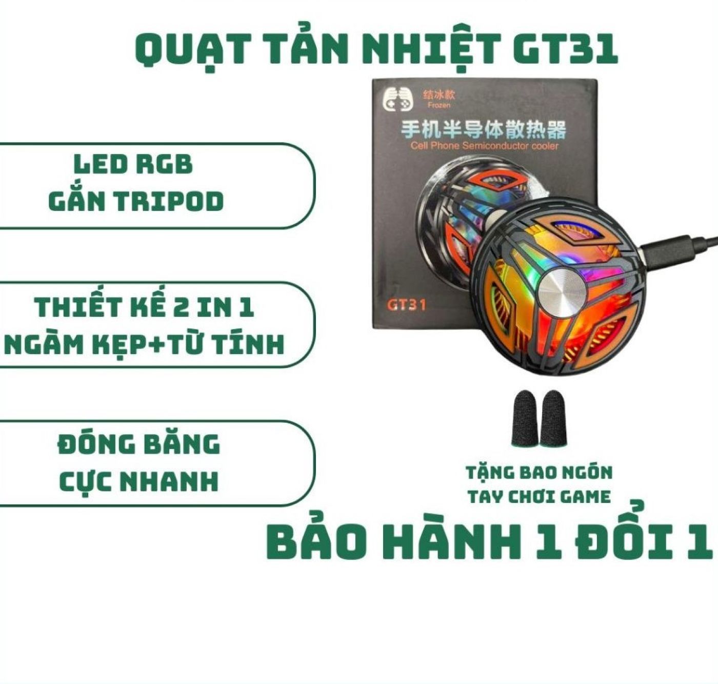 Quạt Tản Nhiệt Điện Thoại GT31 (Công Suất 15W, LED RGB, GắnTriPod Livestream, Lạnh Đóng Băng)
