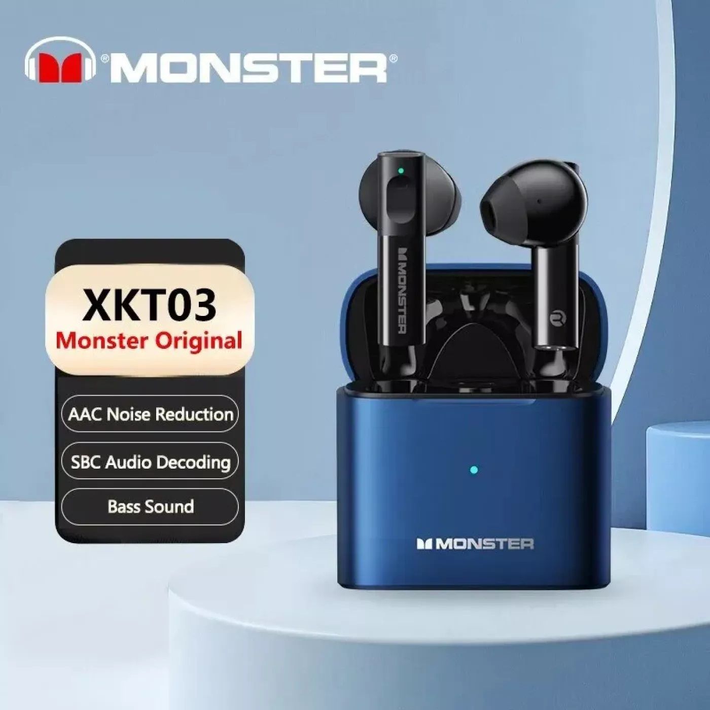 Tai nghe Bluetooth TWS MONSTER XKT03 ( Mỹ ) , chống ồn AAC , độ trễ thấp (đen, trắng)