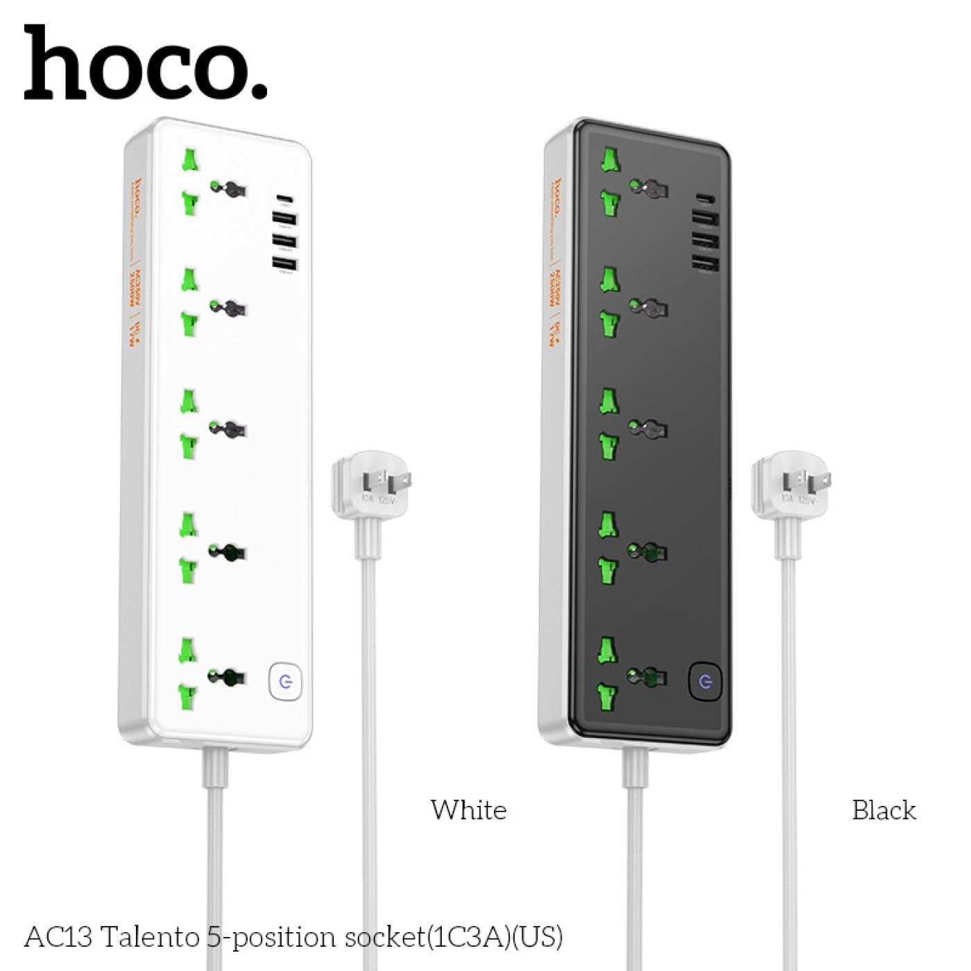 Ổ cắm điện đa năng Hoco AC13 chính hãng tích hợp sạc nhanh 3 cổng usb và 1 cổng typec 17W dài 1.5m