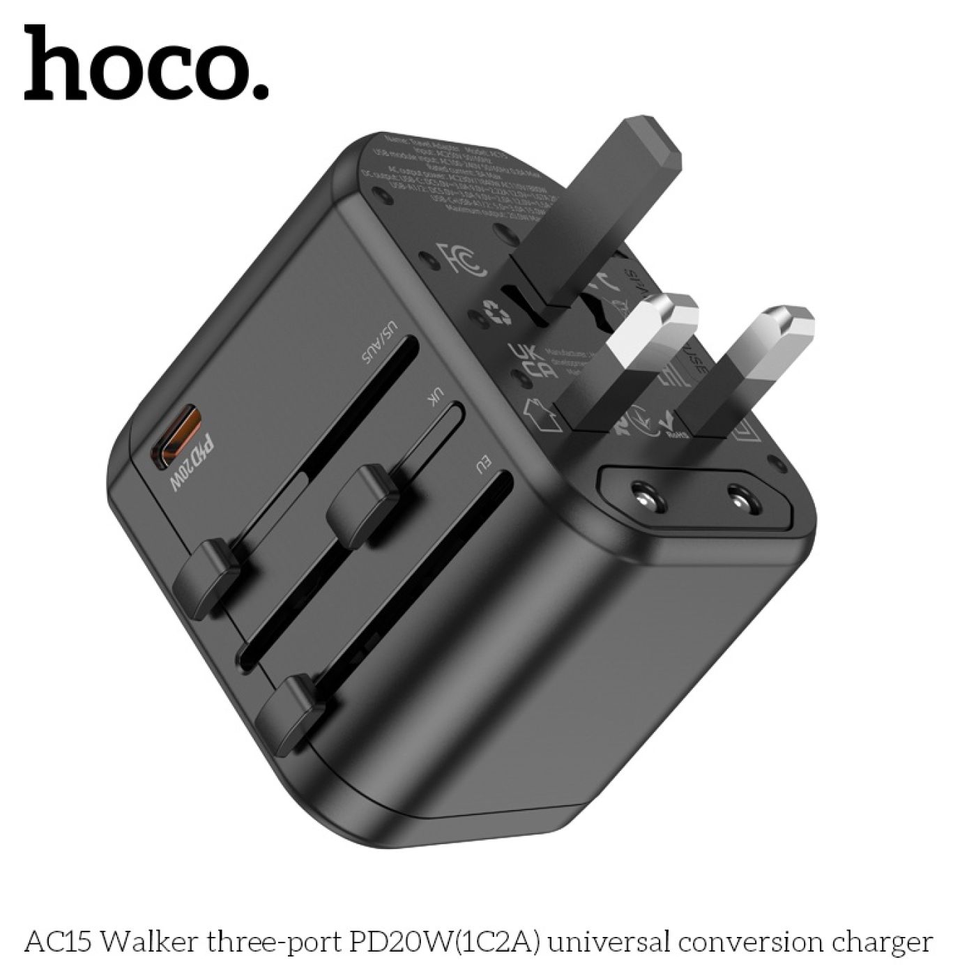 Củ sạc đa năng Hoco AC15 AC230V 1840W AC110V 880W (1 ổ cắm + 2 cổng USB + 1 cổng typeC) PD20W QC3.0
