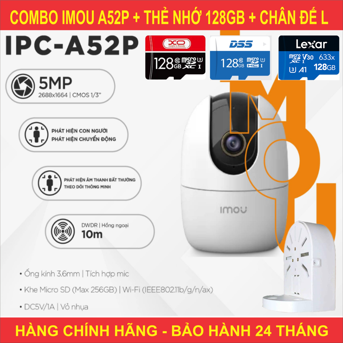 Combo Cam imou Ranger 2 (A52P - 5MP) + Thẻ Nhớ 128GB + Chân Đế - Full VAT