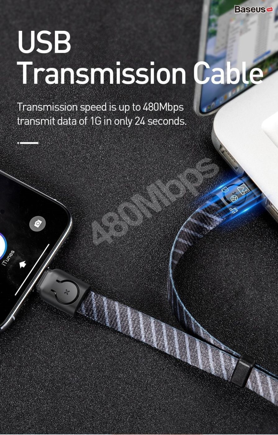 Cáp sạc Lighting tích hợp dây đeo vải mềm đa năng Baseus Collar Lanyard dùng cho iPhone/ iPad (2.4A)