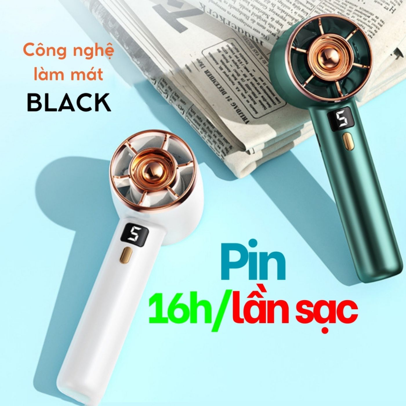 Quạt Cầm Tay Mini Nhỏ Gọn Siêu Mát Màn Hình LED 5 Tốc Độ Gió Tích Điện Pin Khủng 3000mAh Sạc Điện Êm