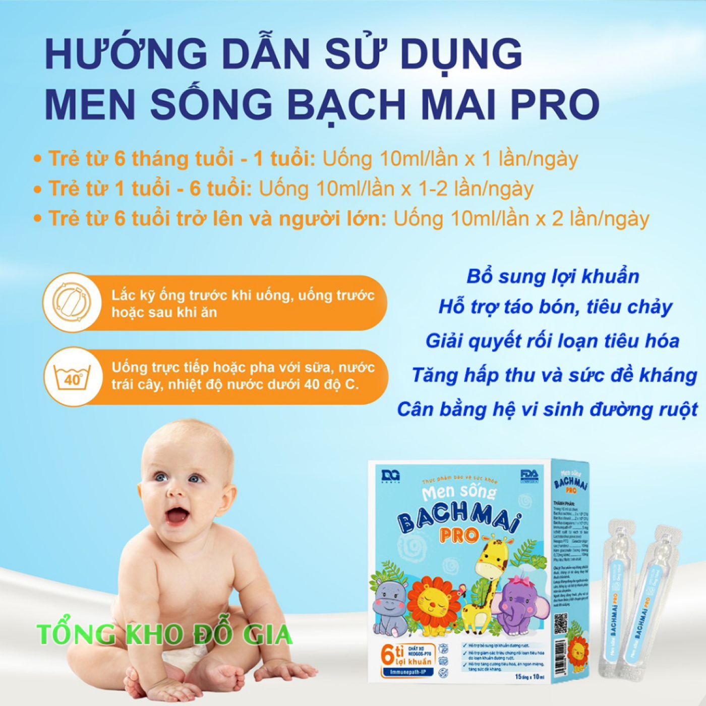 Men sống Bạch Mai Pro chính hãng DG DOGIA men vi sinh cho bé rối loạn tiêu hóa với 6 tỷ lợi khuẩn